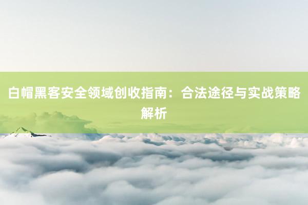 白帽黑客安全领域创收指南：合法途径与实战策略解析
