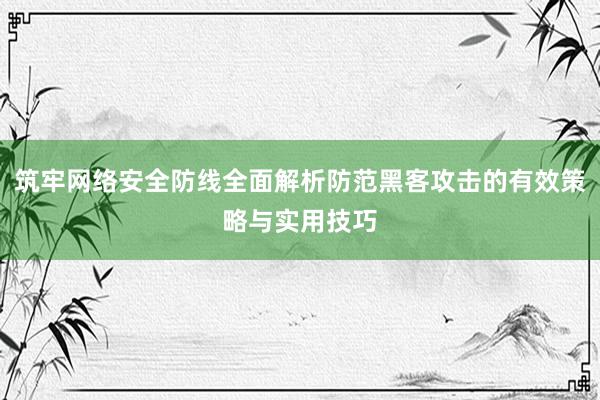 筑牢网络安全防线全面解析防范黑客攻击的有效策略与实用技巧
