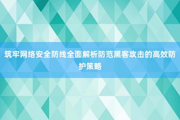 筑牢网络安全防线全面解析防范黑客攻击的高效防护策略