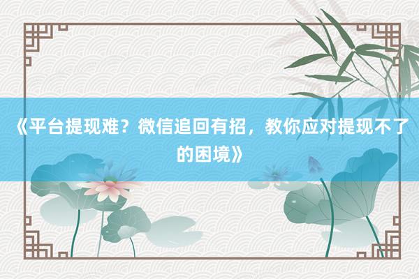 《平台提现难？微信追回有招，教你应对提现不了的困境》